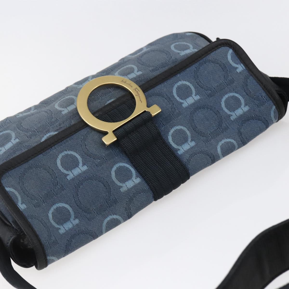 Salvatore Ferragamo Gancini Shoulder Bag Canvas Blue Auth BA6804