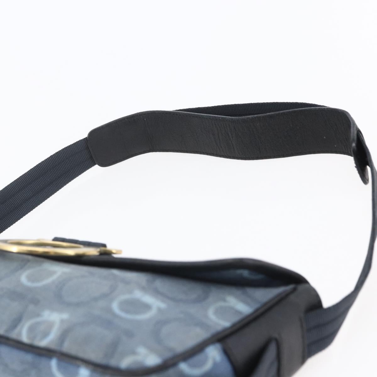 Salvatore Ferragamo Gancini Shoulder Bag Canvas Blue Auth BA6804