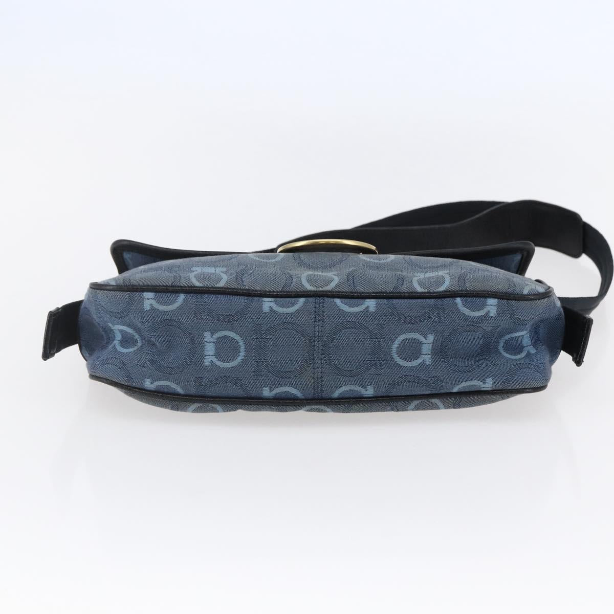 Salvatore Ferragamo Gancini Shoulder Bag Canvas Blue Auth BA6804