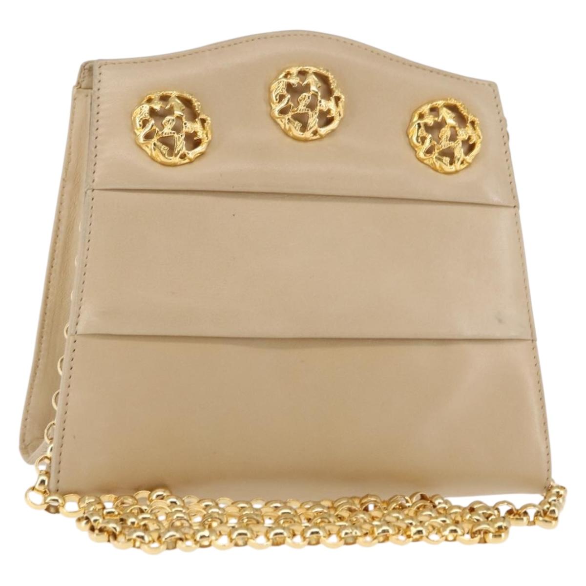 Salvatore Ferragamo Chain Shoulder Bag Leather Beige Auth BA6805