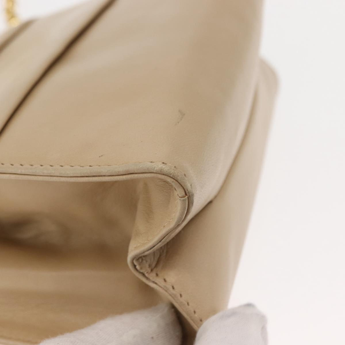 Salvatore Ferragamo Chain Shoulder Bag Leather Beige Auth BA6805