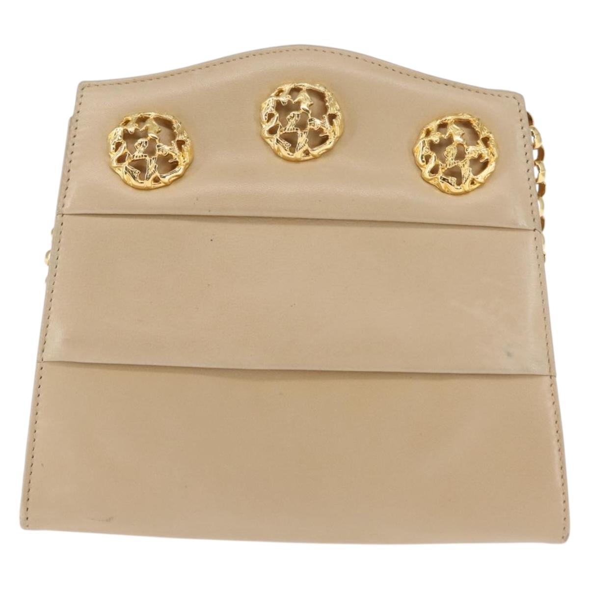 Salvatore Ferragamo Chain Shoulder Bag Leather Beige Auth BA6805