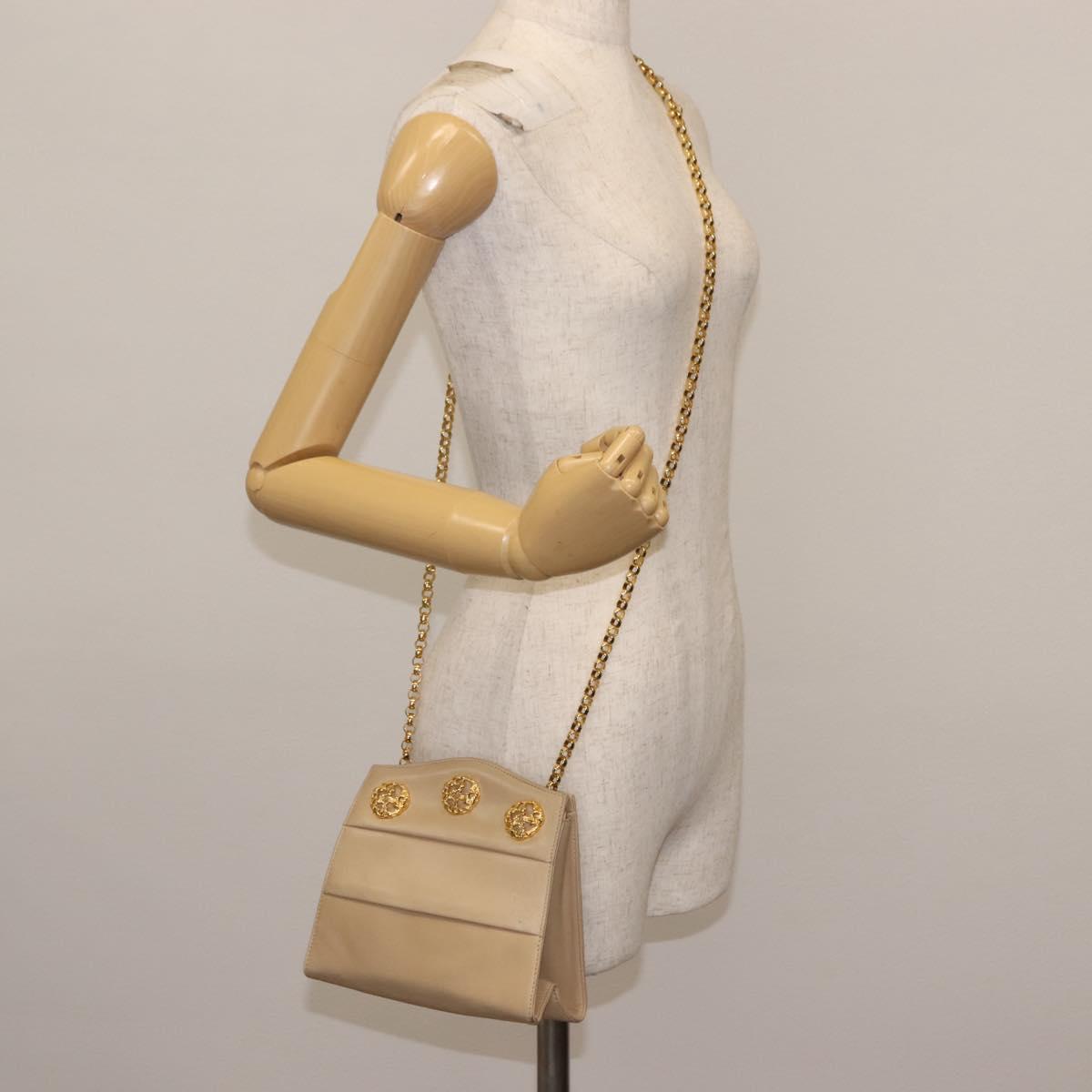 Salvatore Ferragamo Chain Shoulder Bag Leather Beige Auth BA6805