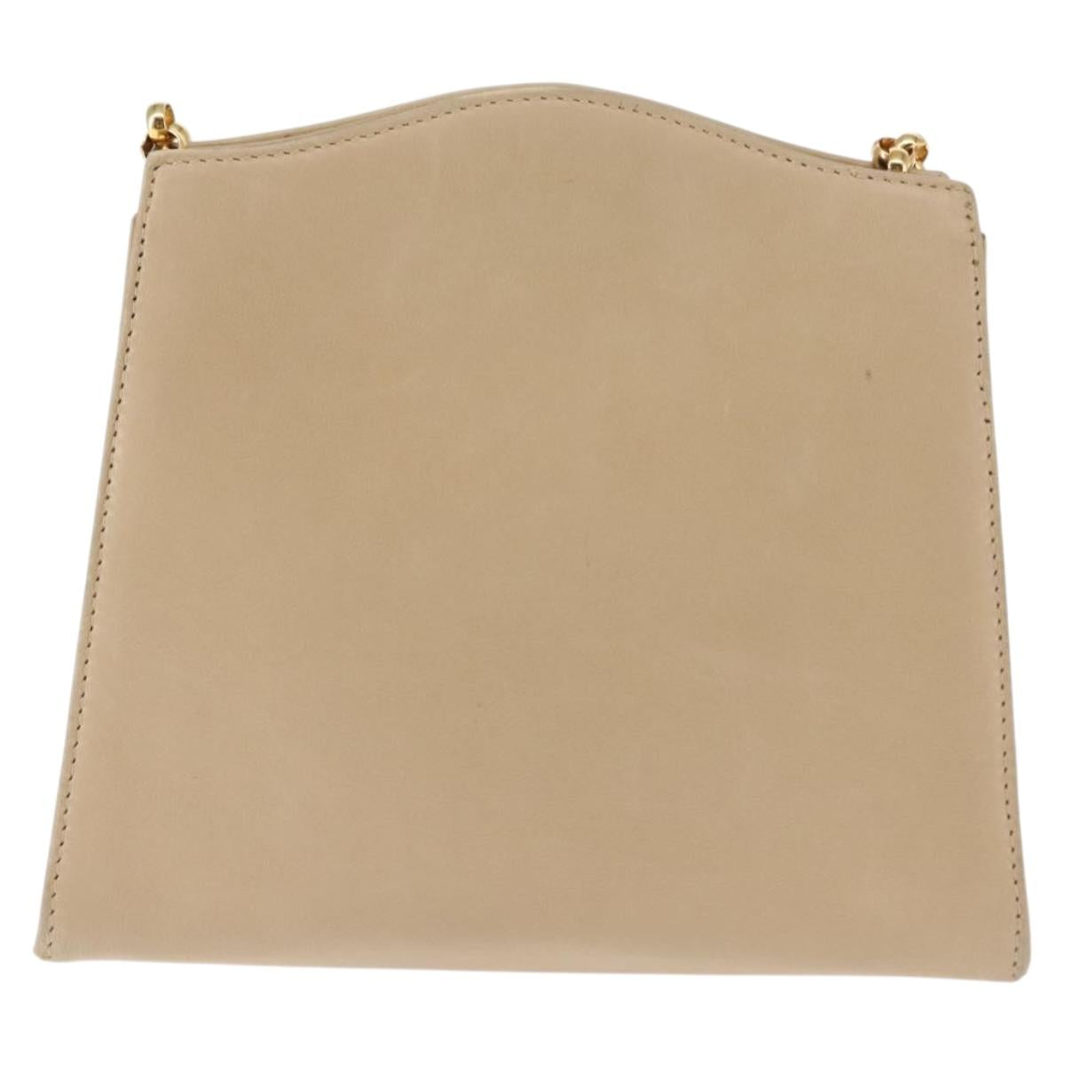 Salvatore Ferragamo Chain Shoulder Bag Leather Beige Auth BA6805
