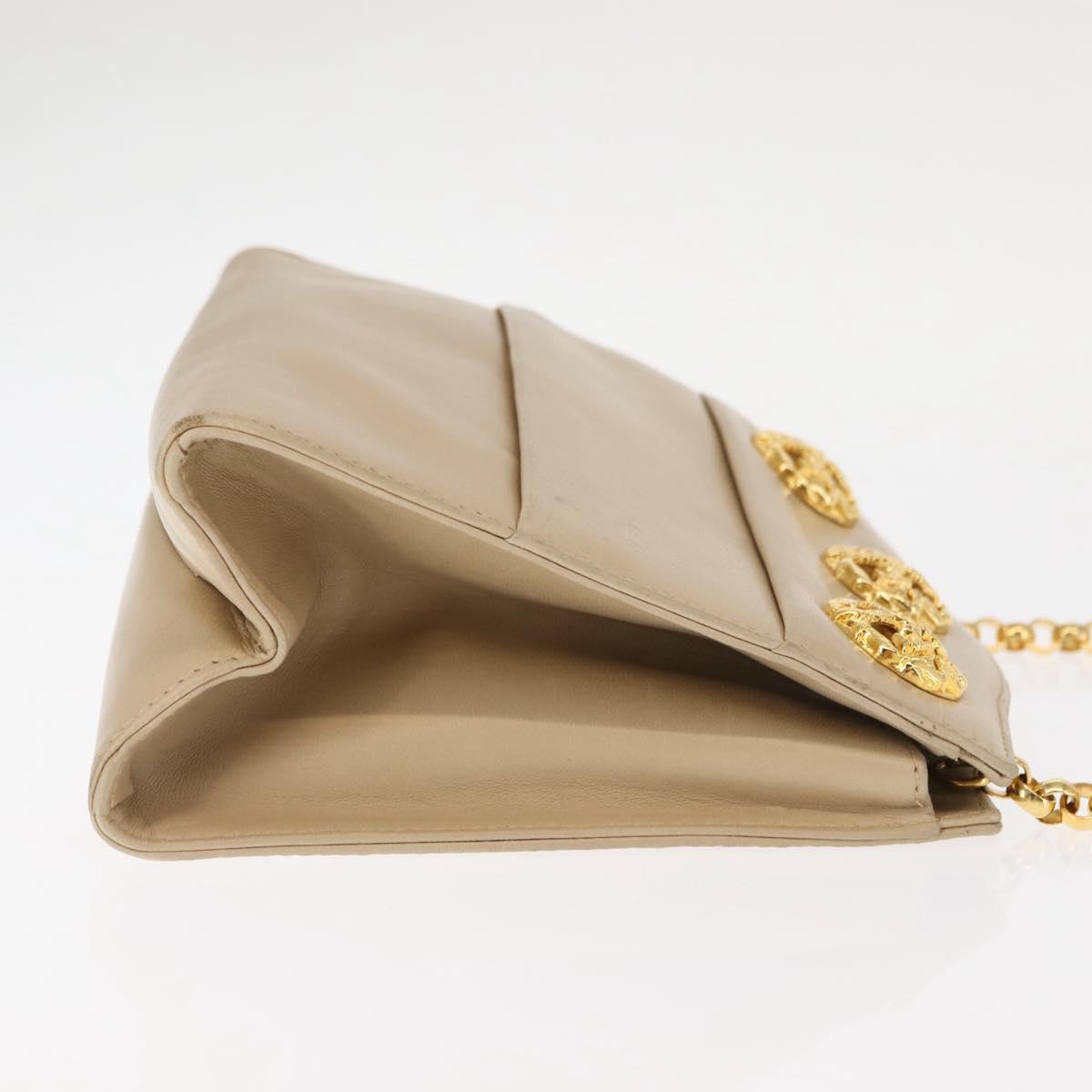 Salvatore Ferragamo Chain Shoulder Bag Leather Beige Auth BA6805