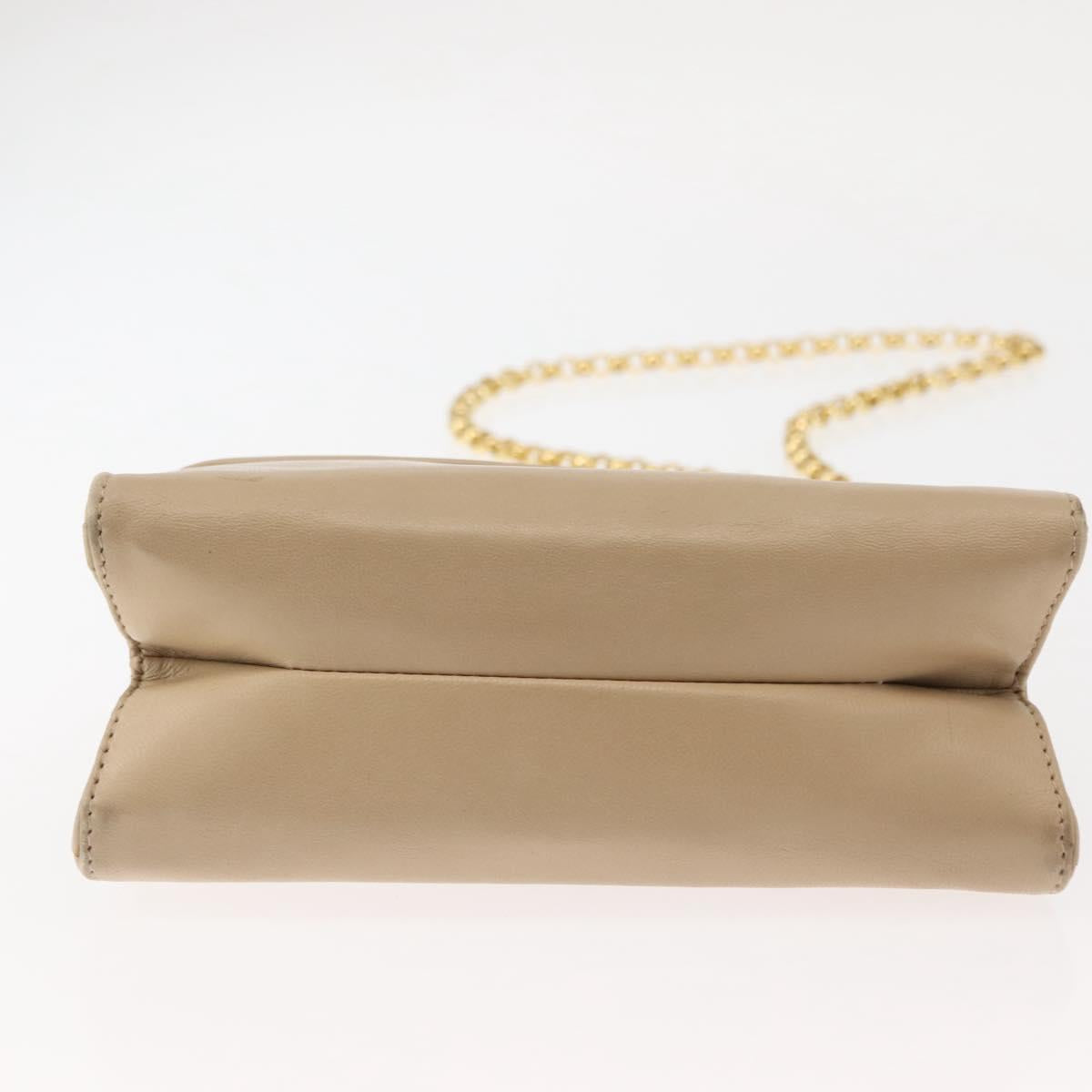 Salvatore Ferragamo Chain Shoulder Bag Leather Beige Auth BA6805