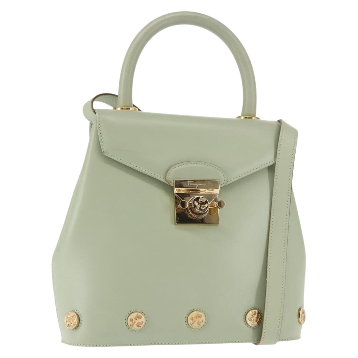 Salvatore Ferragamo Hand Bag Leather 2way Green Auth BA6807