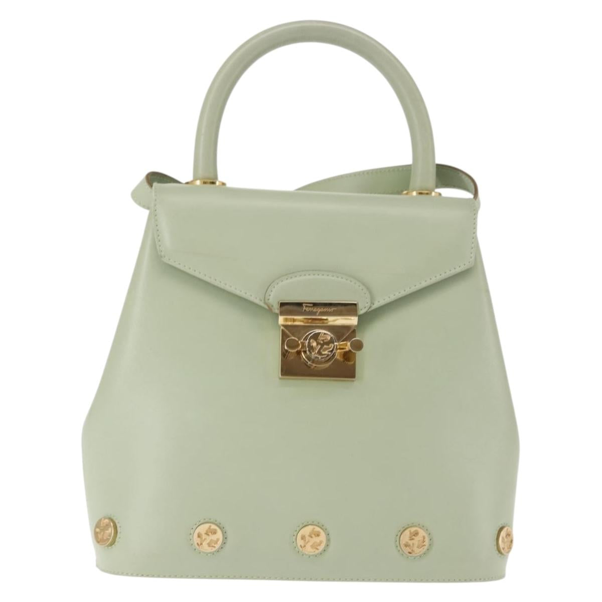 Salvatore Ferragamo Hand Bag Leather 2way Green Auth BA6807