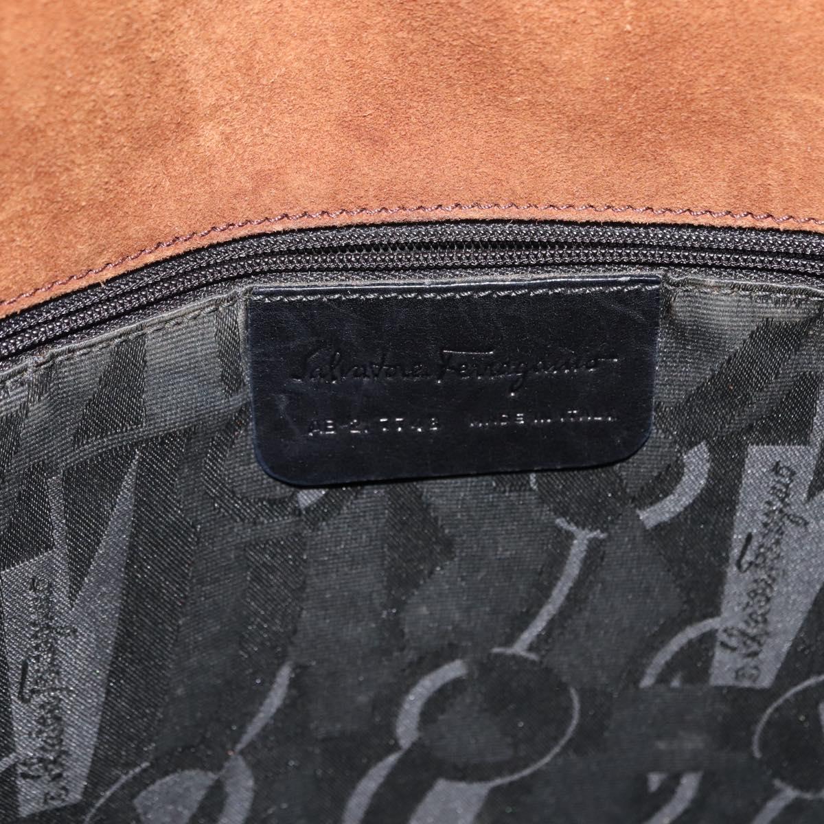 Salvatore Ferragamo Gancini Shoulder Bag Suede Brown Auth BA6808