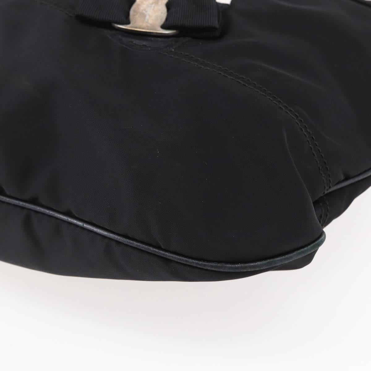 Salvatore Ferragamo Vala Hand Bag Nylon Leather 2way Black Silver Auth BA6809