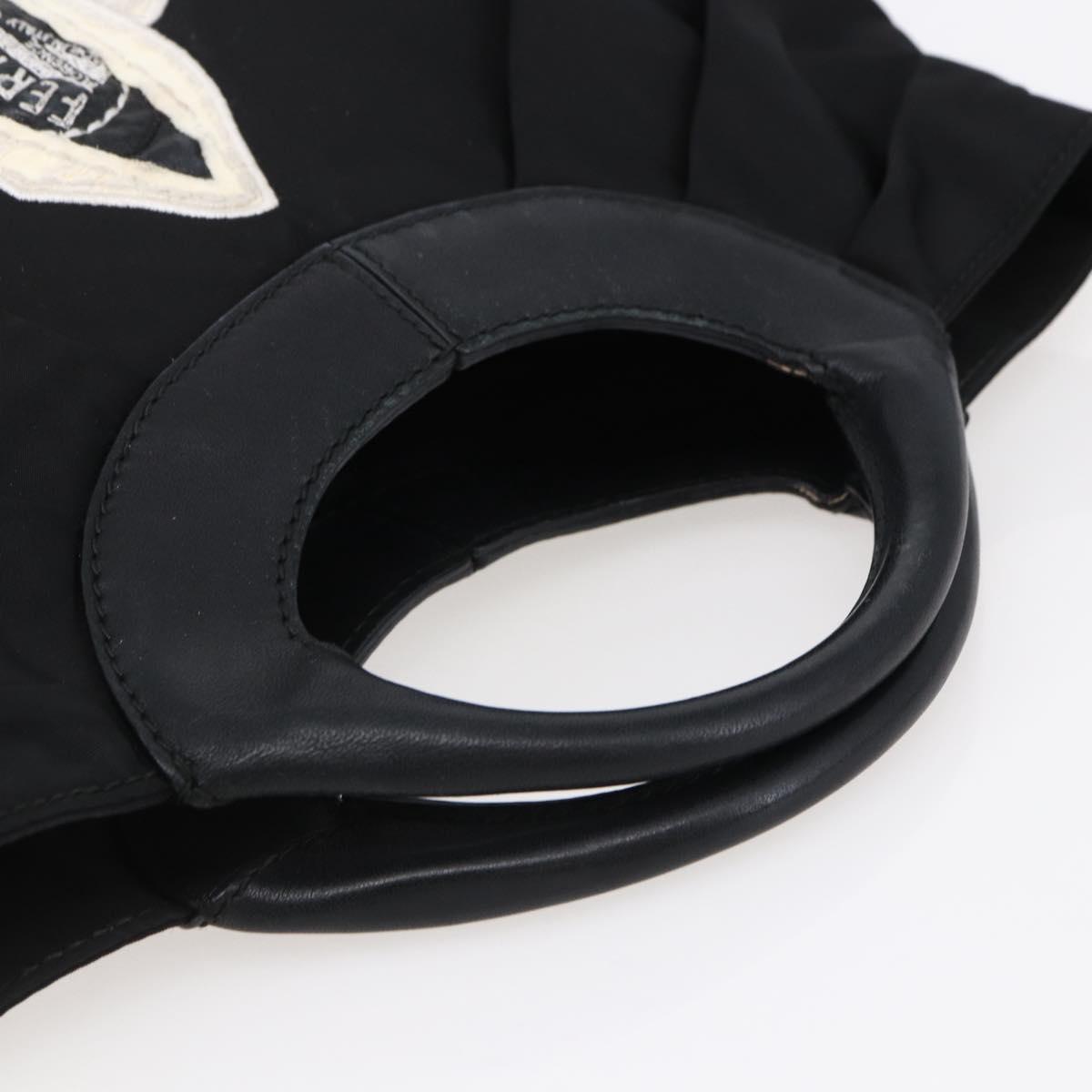 Salvatore Ferragamo Vala Hand Bag Nylon Leather 2way Black Silver Auth BA6809