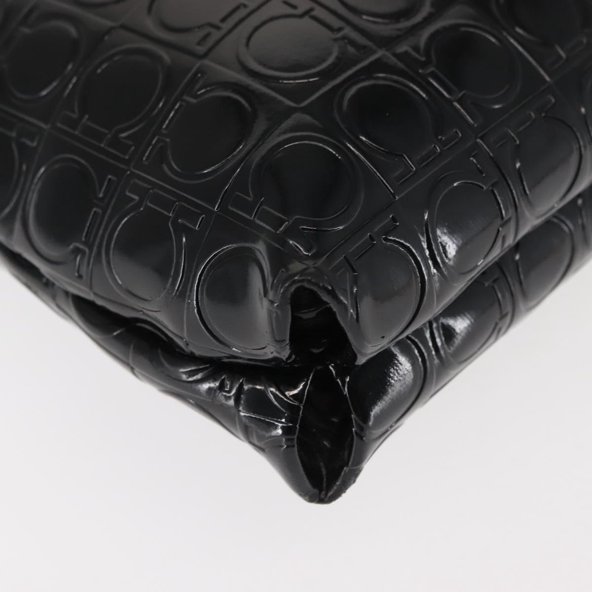 Salvatore Ferragamo Gancini Shoulder Bag Enamel Black Auth BA6810