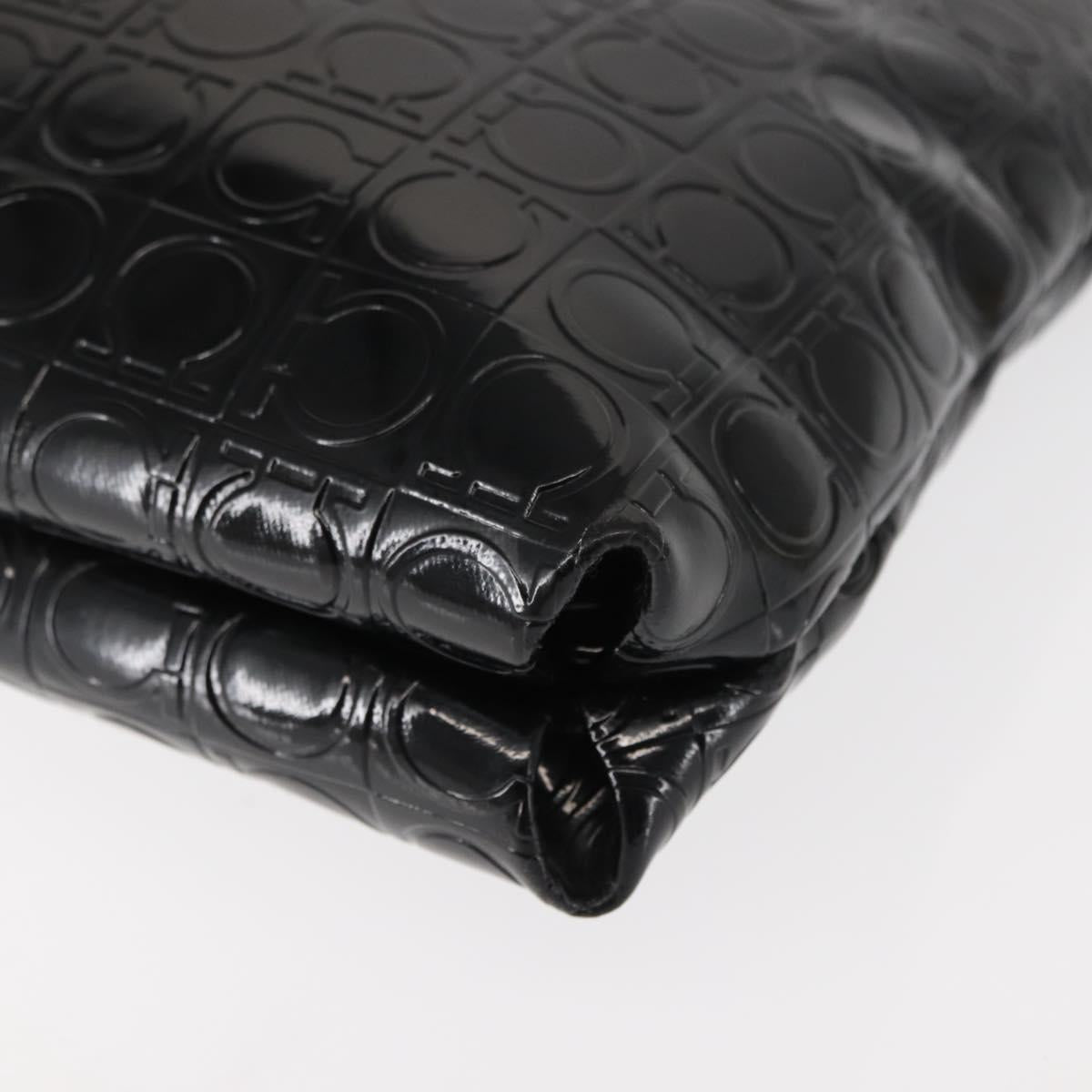 Salvatore Ferragamo Gancini Shoulder Bag Enamel Black Auth BA6810