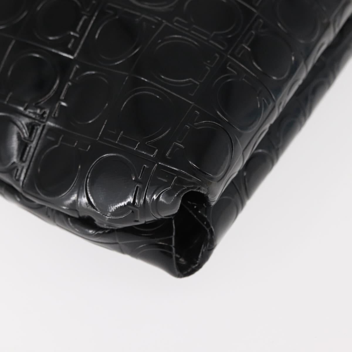 Salvatore Ferragamo Gancini Shoulder Bag Enamel Black Auth BA6810