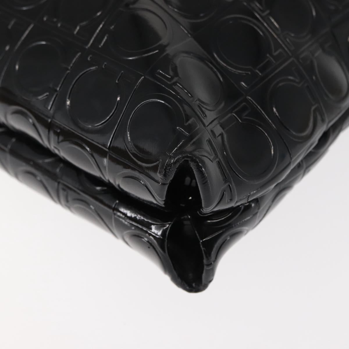 Salvatore Ferragamo Gancini Shoulder Bag Enamel Black Auth BA6810