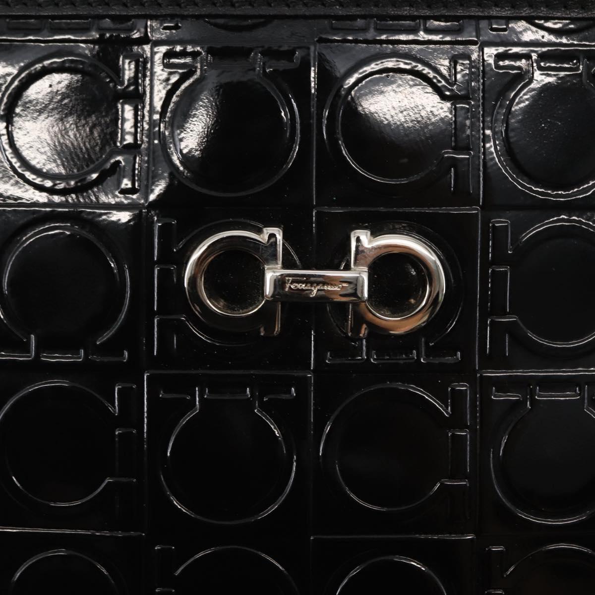 Salvatore Ferragamo Gancini Shoulder Bag Enamel Black Auth BA6810