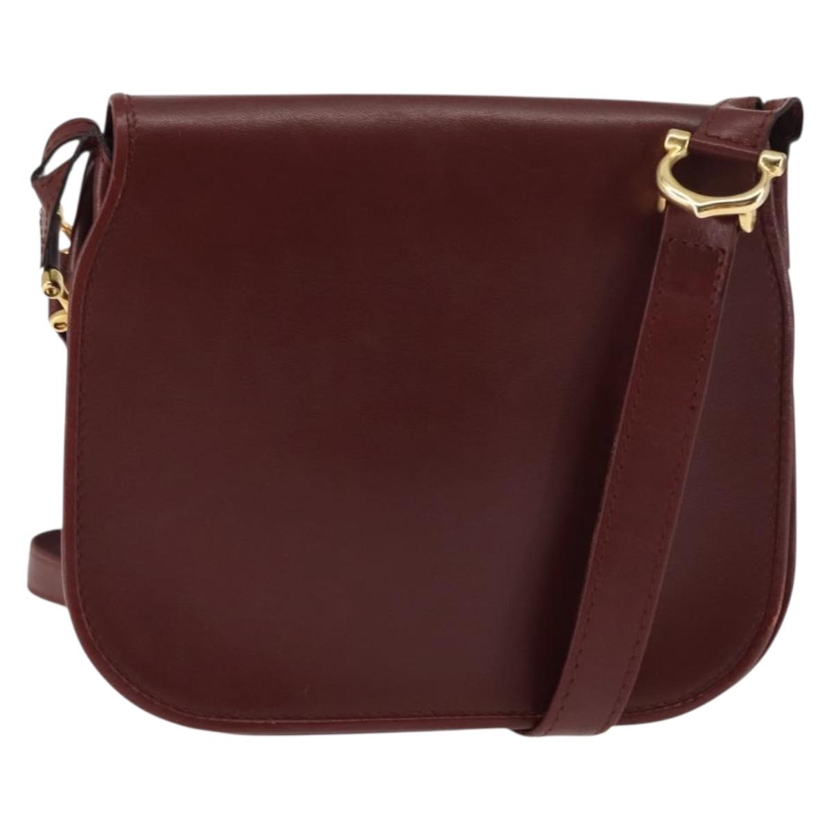 CARTIER Must Line Shoulder Bag Leather Bordeaux Auth BA6814
