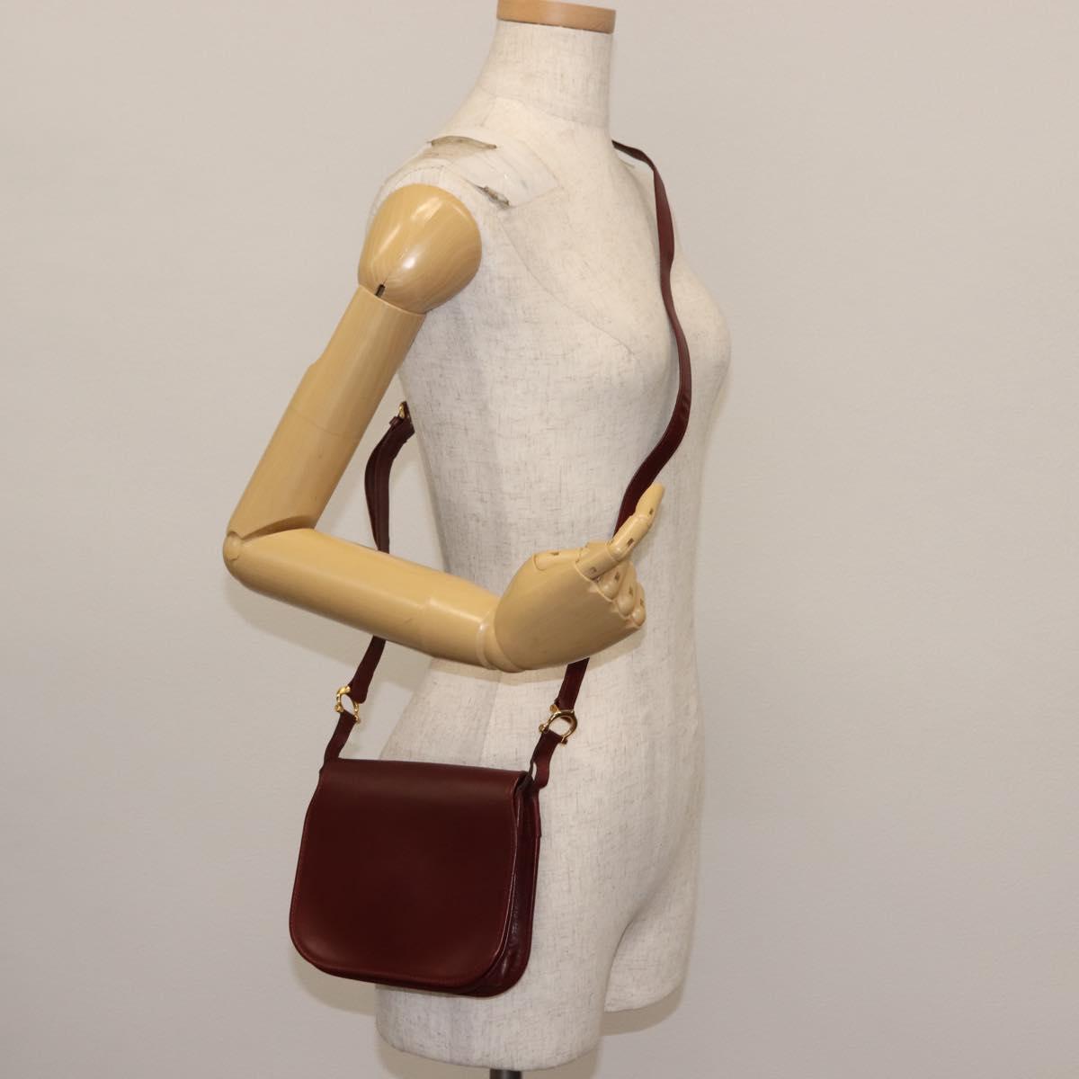 CARTIER Must Line Shoulder Bag Leather Bordeaux Auth BA6814