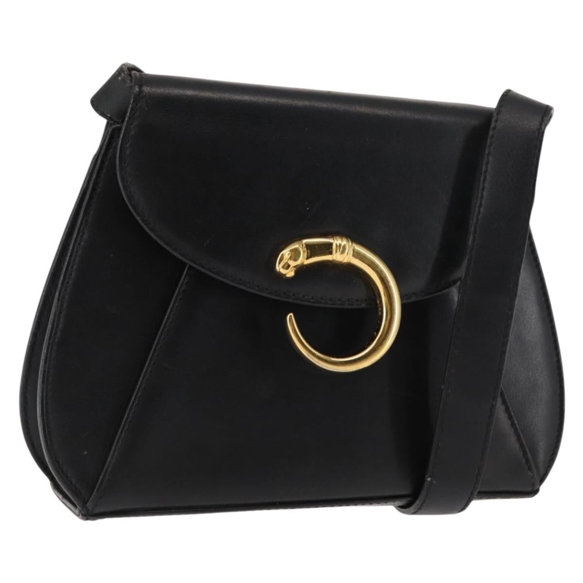 CARTIER PANTHERE Shoulder Bag Leather Black Auth BA6815