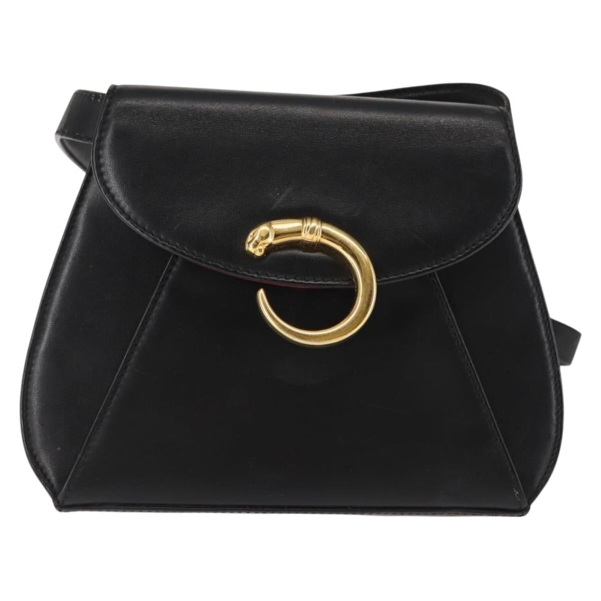 CARTIER PANTHERE Shoulder Bag Leather Black Auth BA6815