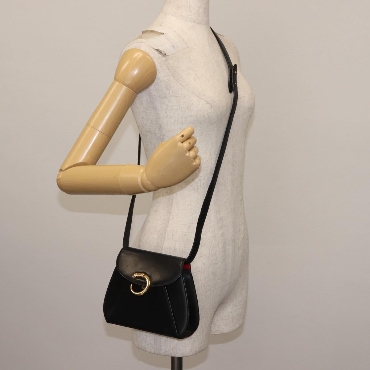 CARTIER PANTHERE Shoulder Bag Leather Black Auth BA6815
