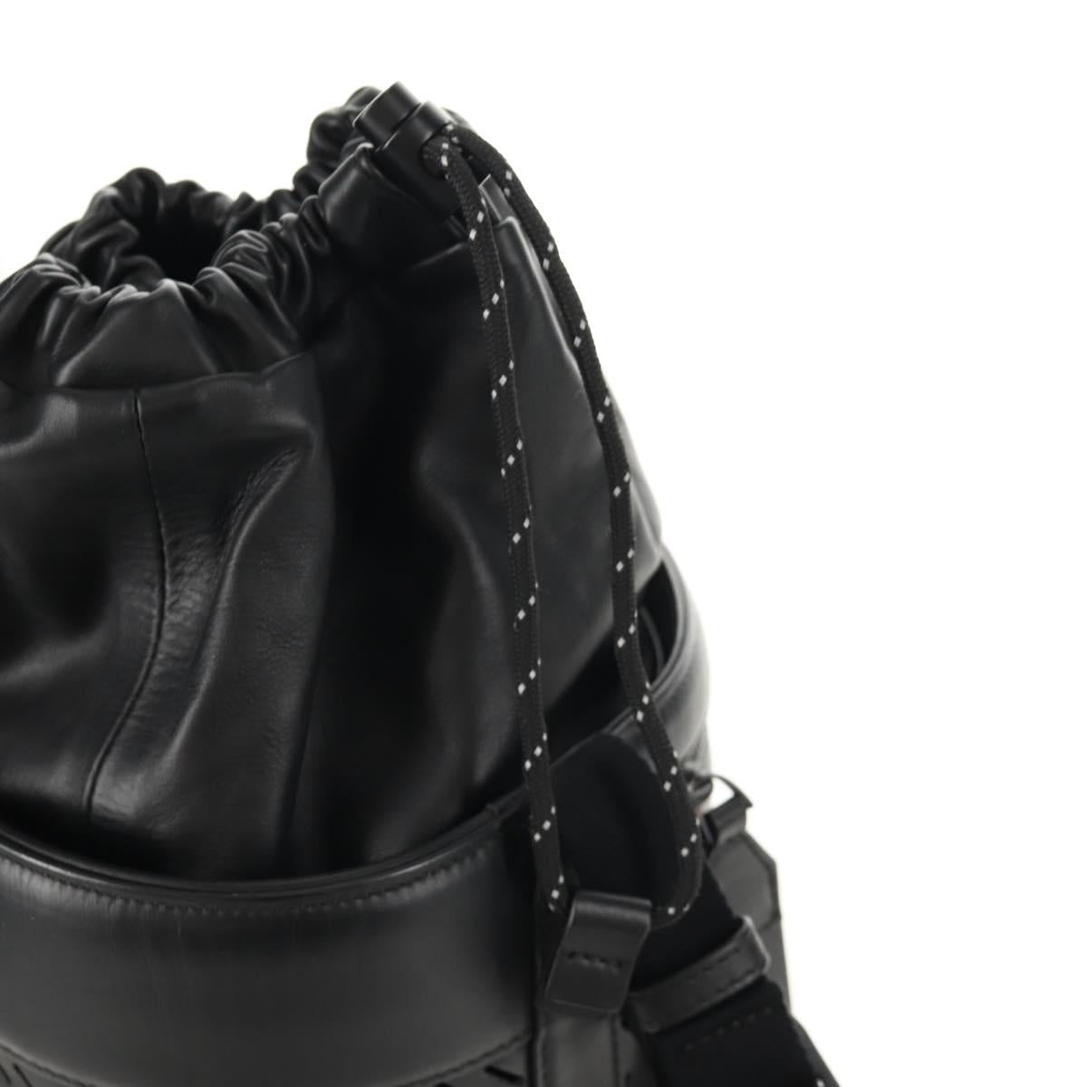 BOTTEGA VENETA Bucket Shoulder Bag Punching leather Black Auth BA6816M