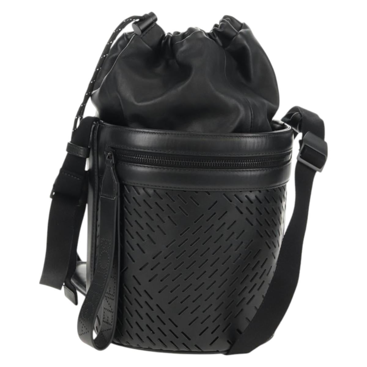BOTTEGA VENETA Bucket Shoulder Bag Punching leather Black Auth BA6816M
