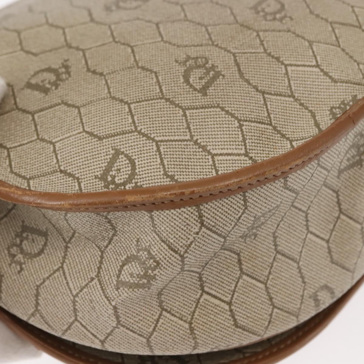 Christian Dior Honeycomb Canvas Shoulder Bag PVC Leather Beige Auth BA6818