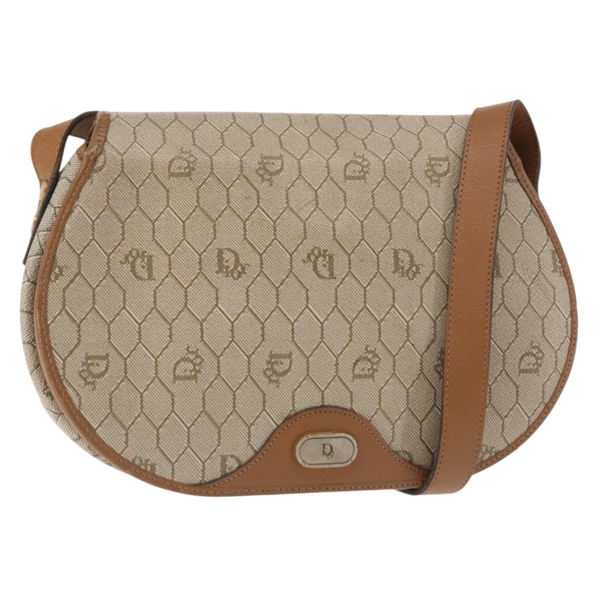 Christian Dior Honeycomb Canvas Shoulder Bag PVC Leather Beige Auth BA6818