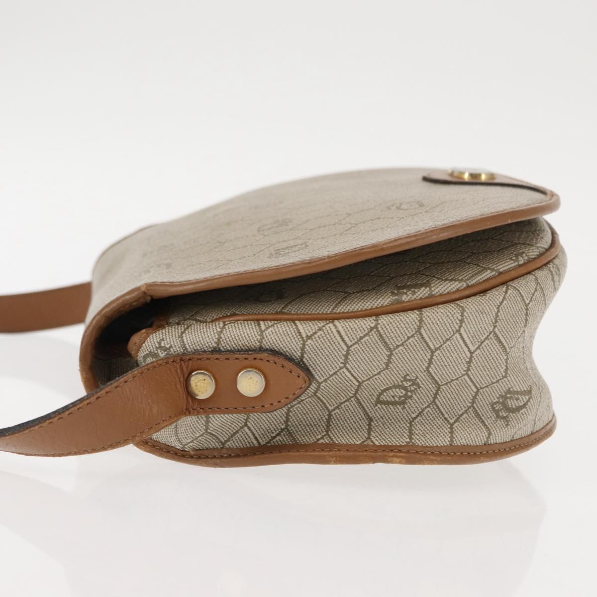 Christian Dior Honeycomb Canvas Shoulder Bag PVC Leather Beige Auth BA6818