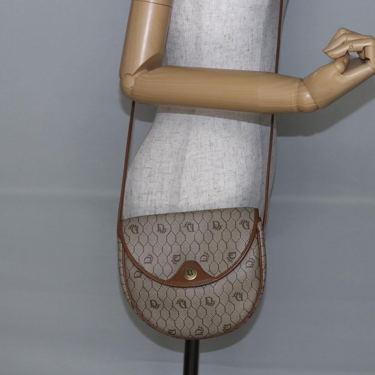 Christian Dior Honeycomb Canvas Shoulder Bag PVC Leather Beige Auth BA6819