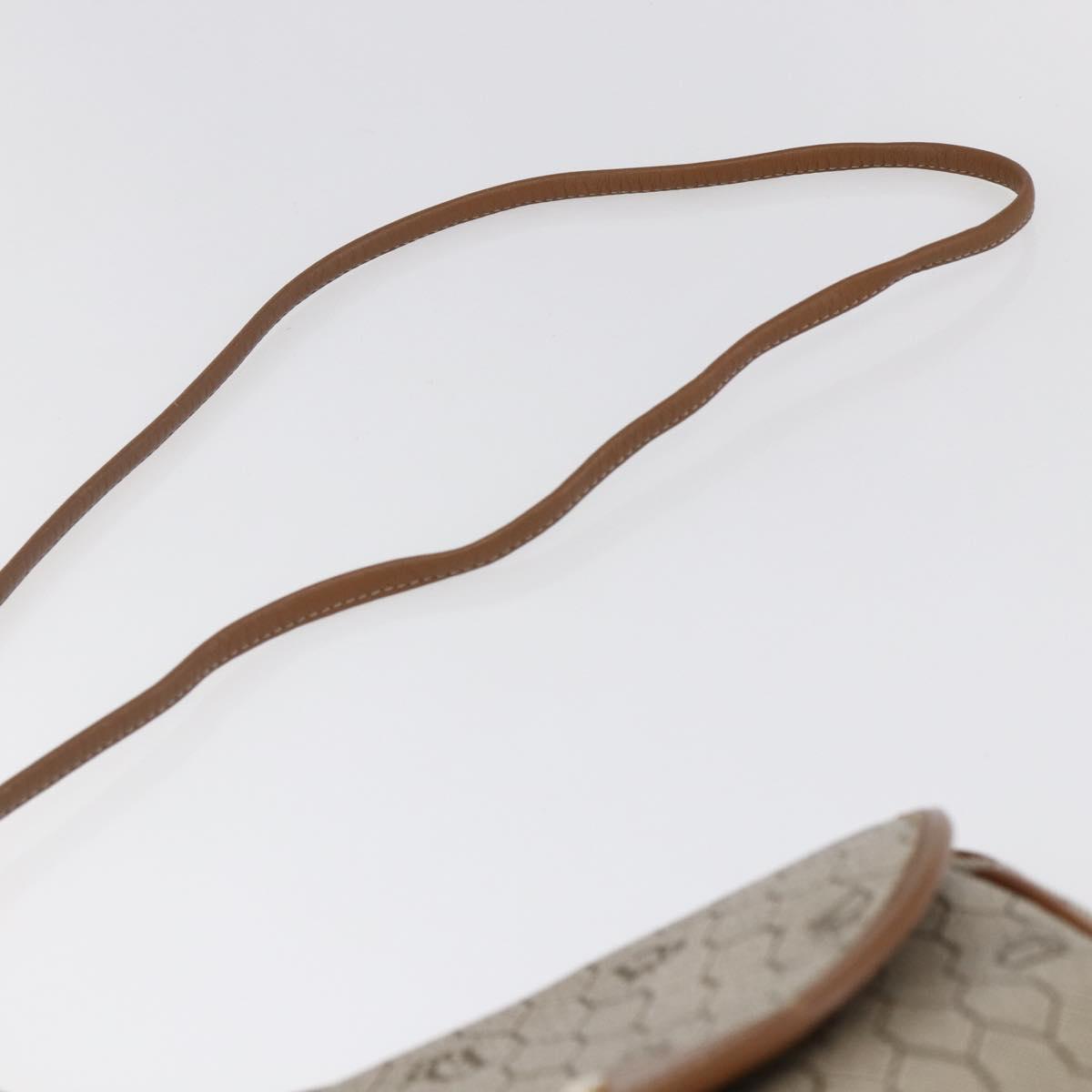 Christian Dior Honeycomb Canvas Shoulder Bag PVC Leather Beige Auth BA6819