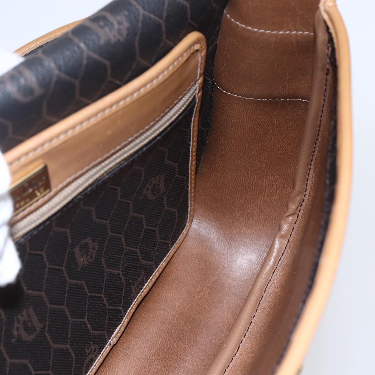 Christian Dior Honeycomb Canvas Shoulder Bag PVC Leather Black Auth BA6820