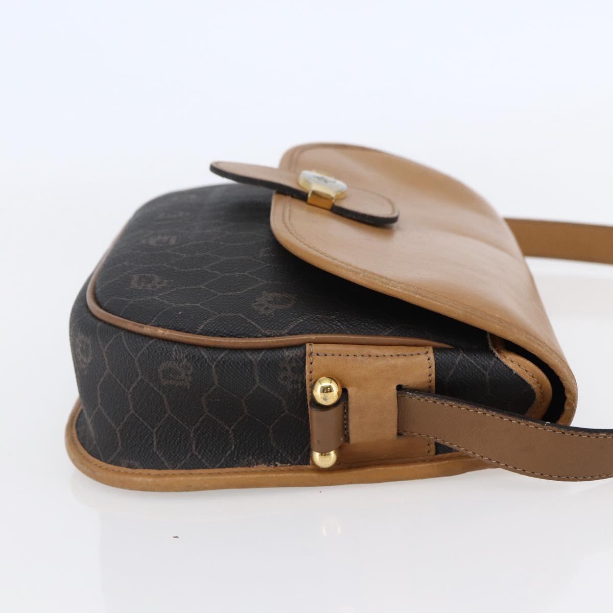 Christian Dior Honeycomb Canvas Shoulder Bag PVC Leather Black Auth BA6820