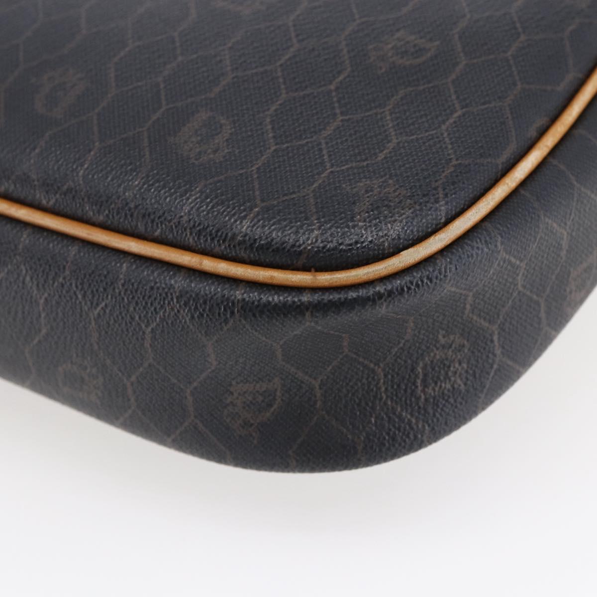 Christian Dior Honeycomb Canvas Shoulder Bag PVC Leather Black Auth BA6821