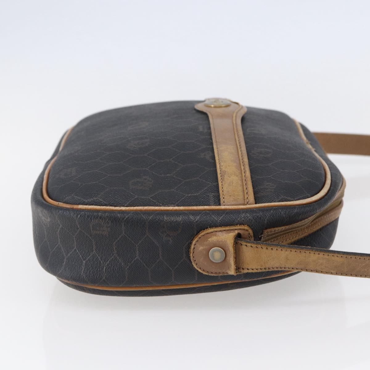 Christian Dior Honeycomb Canvas Shoulder Bag PVC Leather Black Auth BA6821