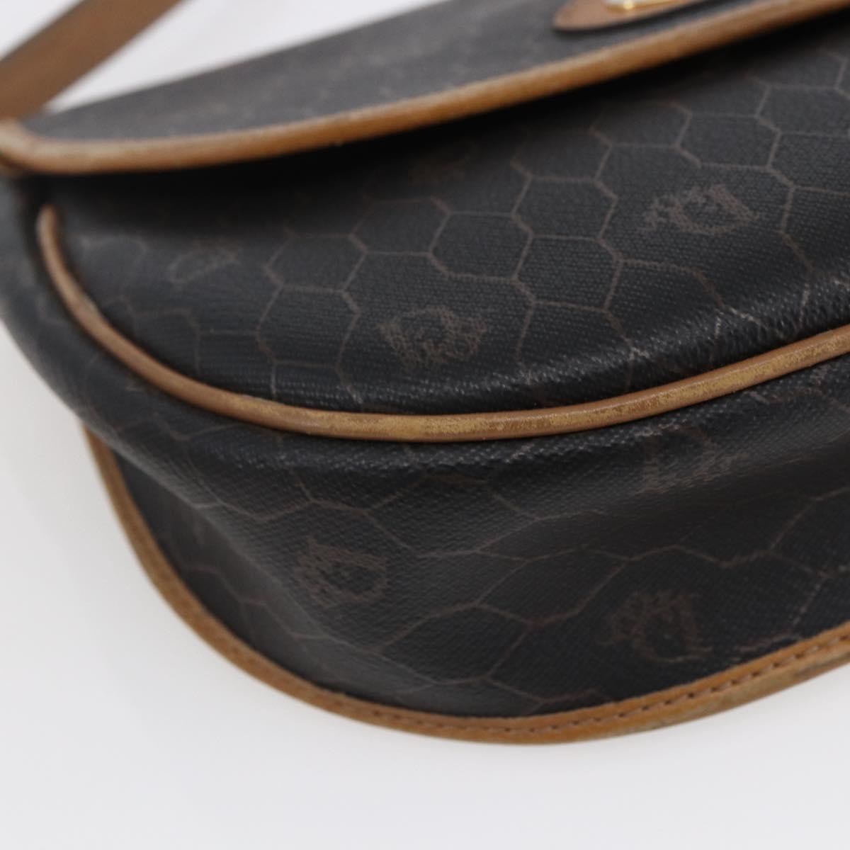 Christian Dior Honeycomb Canvas Shoulder Bag PVC Leather Black Auth BA6822