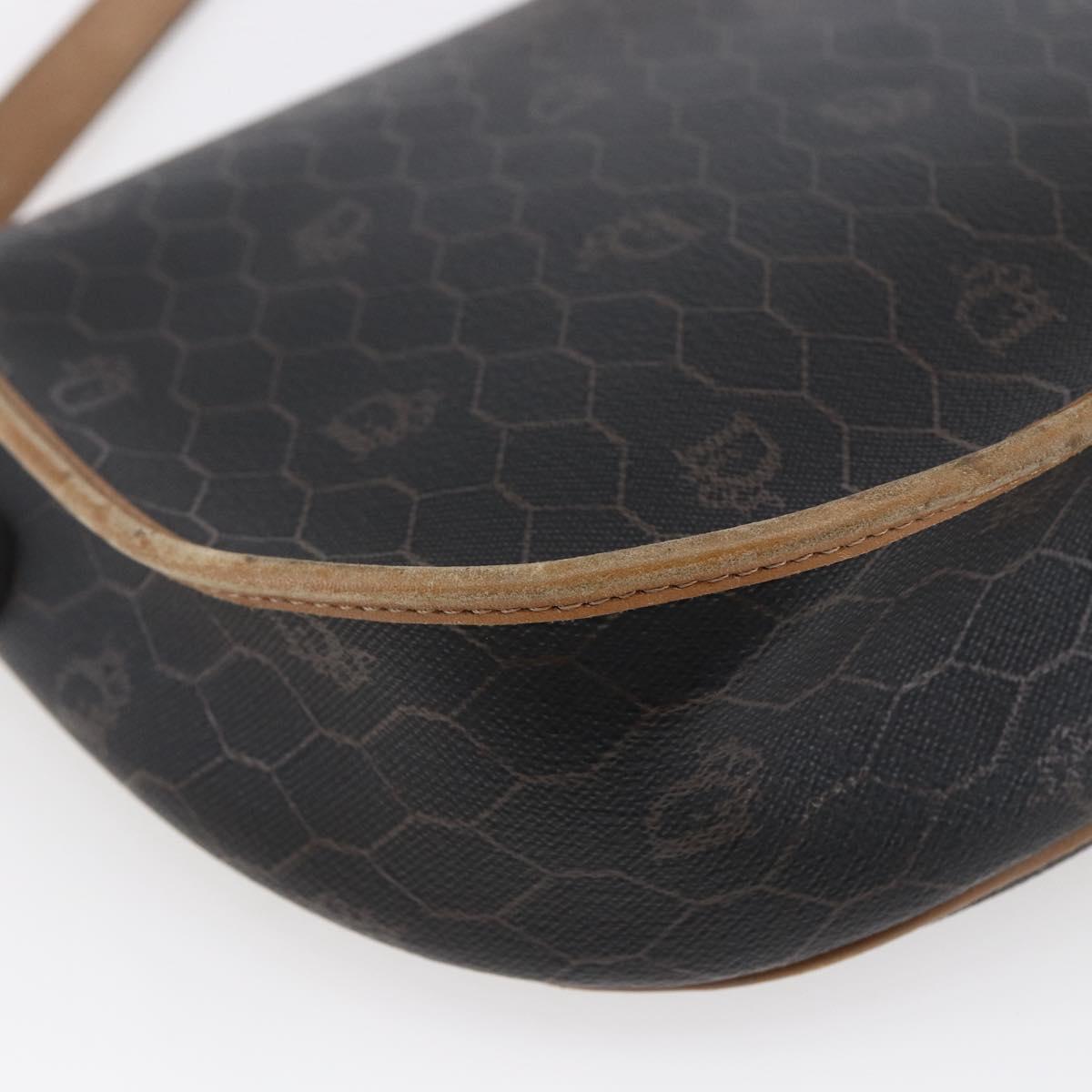 Christian Dior Honeycomb Canvas Shoulder Bag PVC Leather Black Auth BA6822