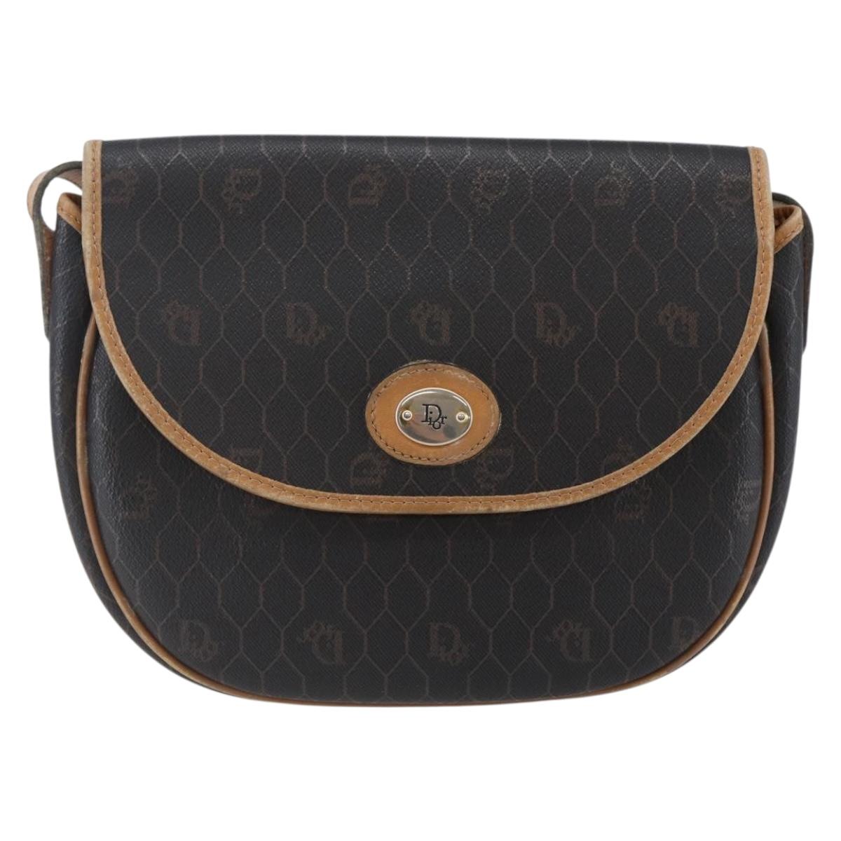 Christian Dior Honeycomb Canvas Shoulder Bag PVC Leather Black Auth BA6822