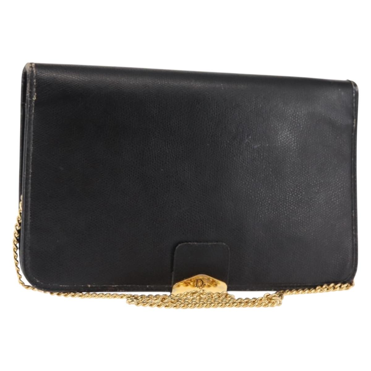Christian Dior Chain Shoulder Bag Leather Black Auth BA6823