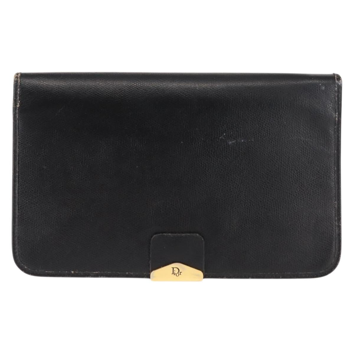 Christian Dior Chain Shoulder Bag Leather Black Auth BA6823