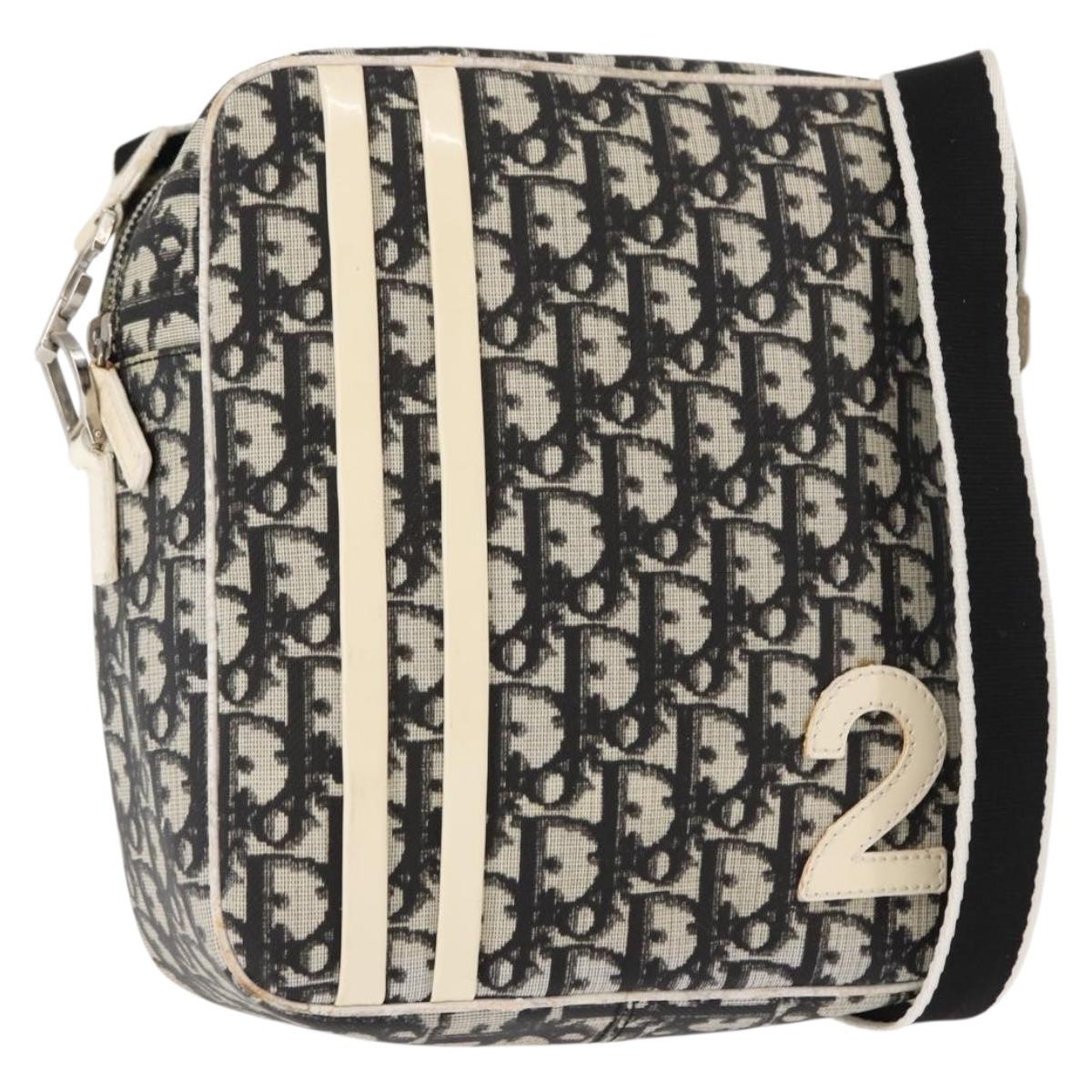 Christian Dior Trotter Canvas Shoulder Bag PVC Leather White Black Auth BA6825