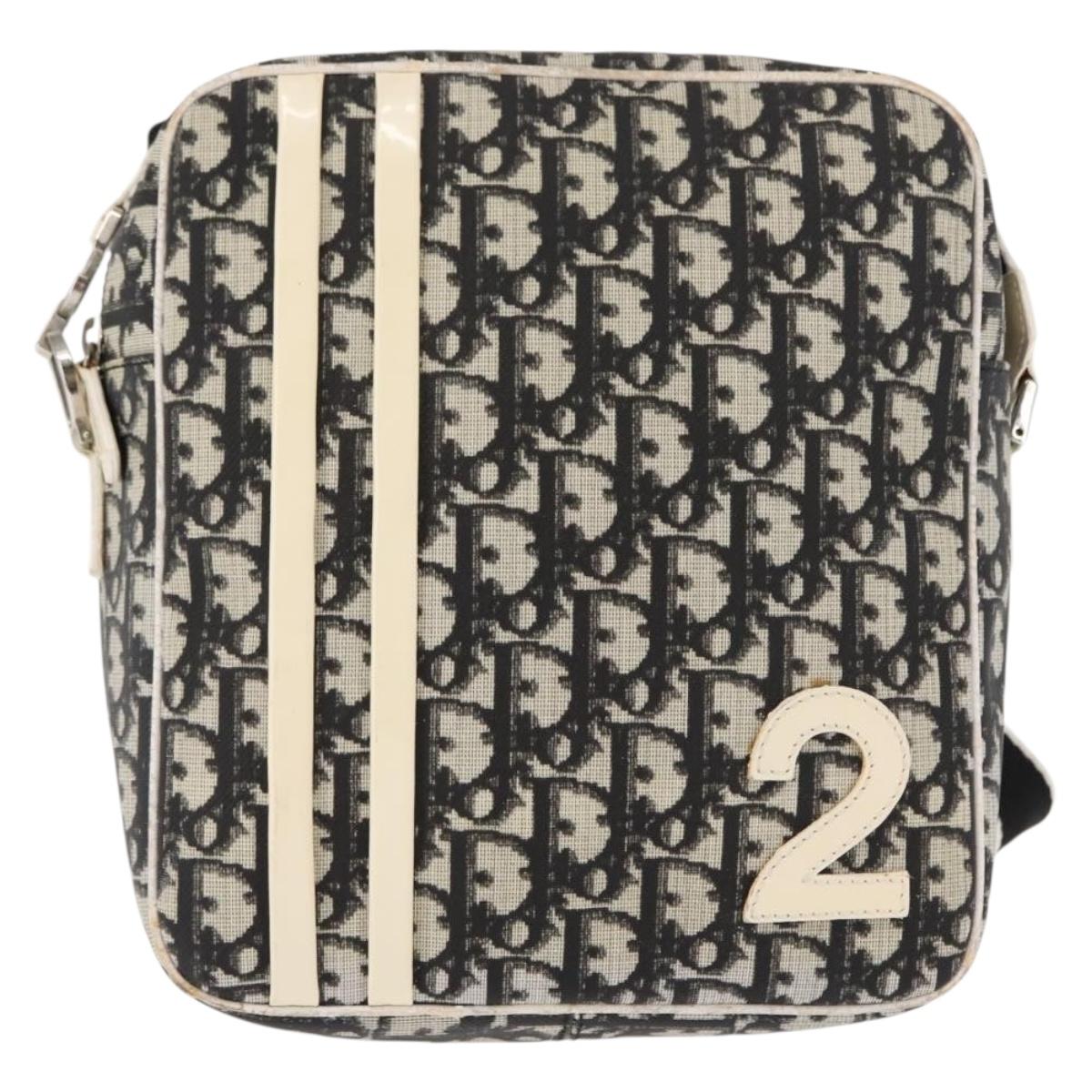 Christian Dior Trotter Canvas Shoulder Bag PVC Leather White Black Auth BA6825