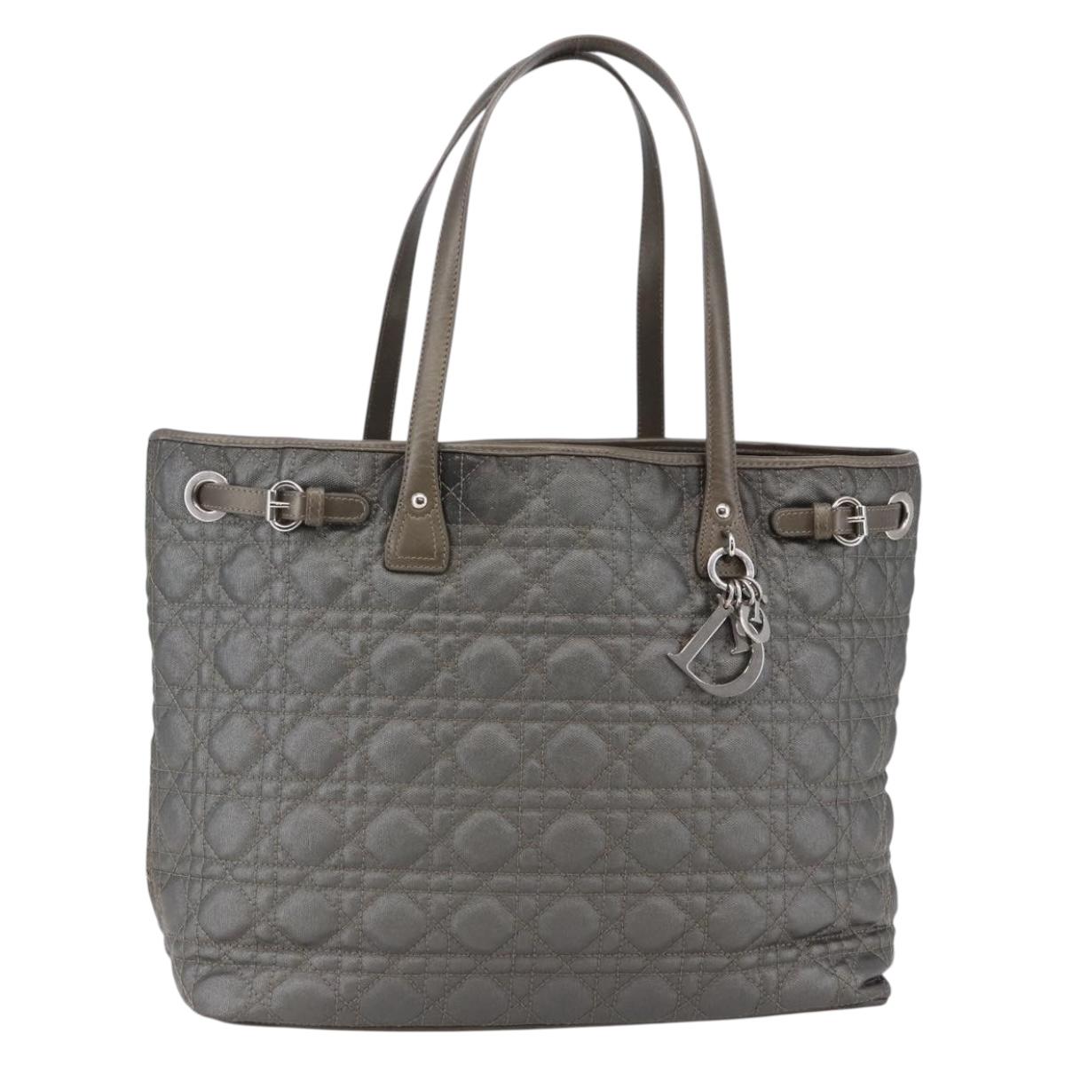 Christian Dior Canage Tote Bag Coated Canvas Gray Auth BA6826