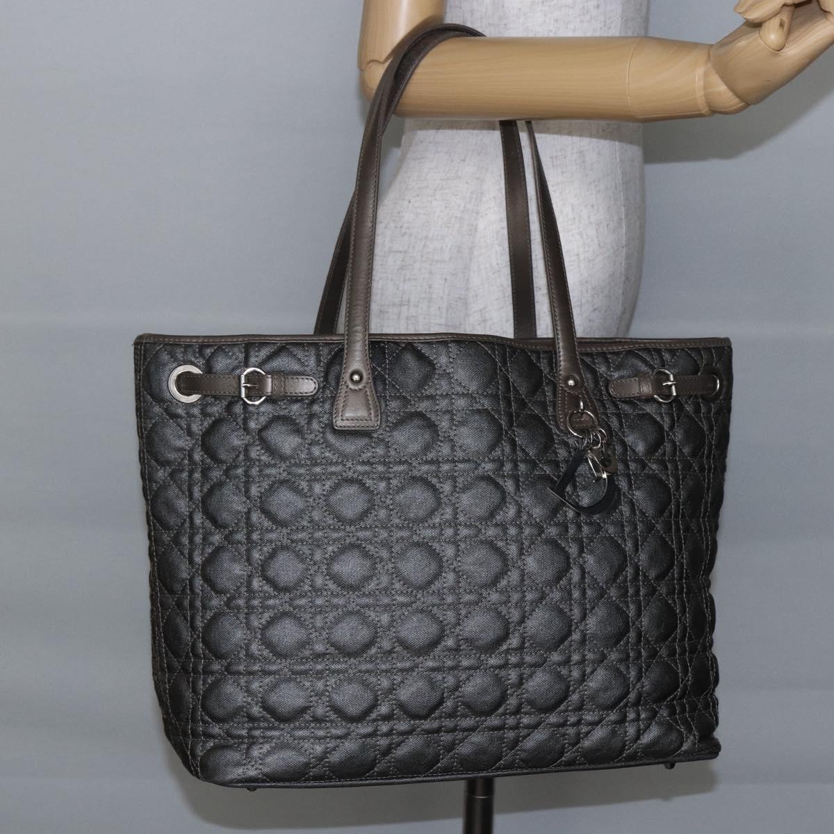 Christian Dior Canage Tote Bag Coated Canvas Gray Auth BA6826