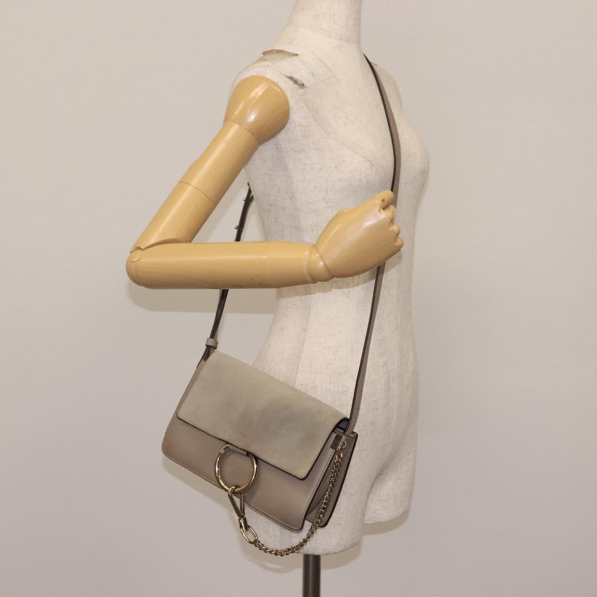 Chloe Fay Shoulder Bag Suede Leather Beige Auth BA6827
