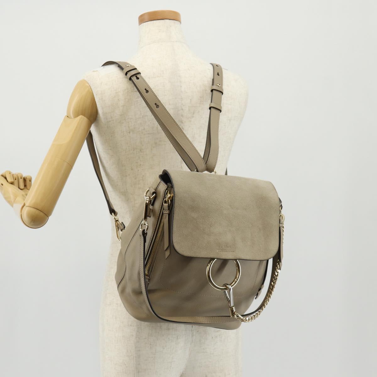 Chloe Fay Backpack Suede Leather Beige Gold Auth BA6829