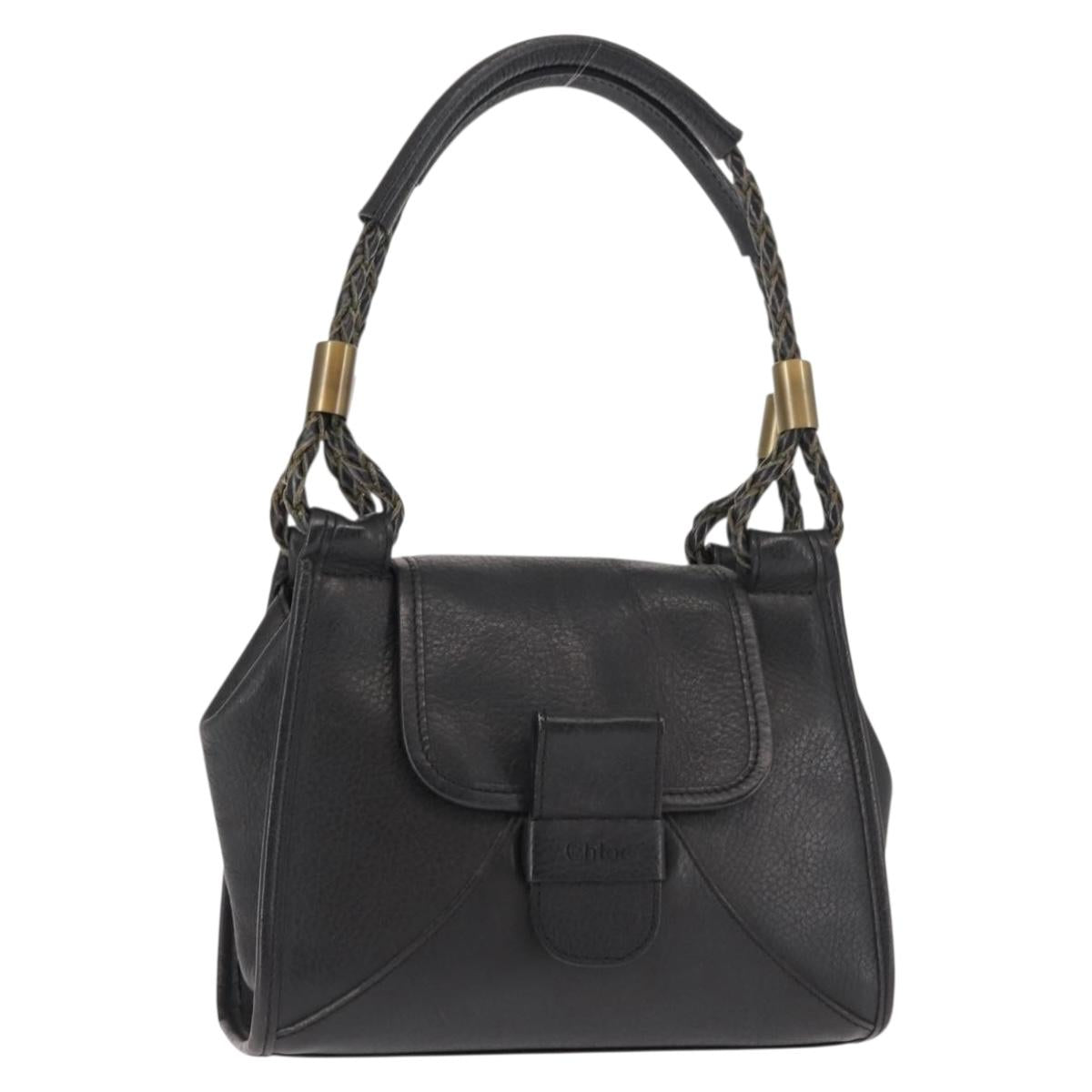 Chloe Hand Bag Leather Black Auth BA6832