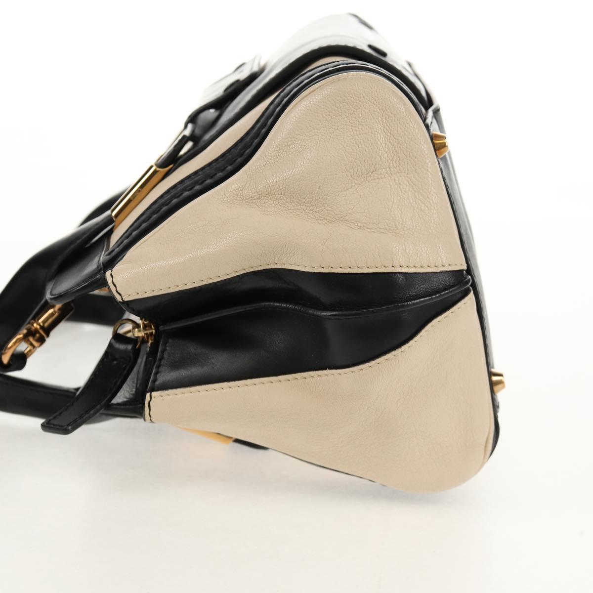 Chloe Alice Hand Bag Leather 2way White Black Auth BA6836