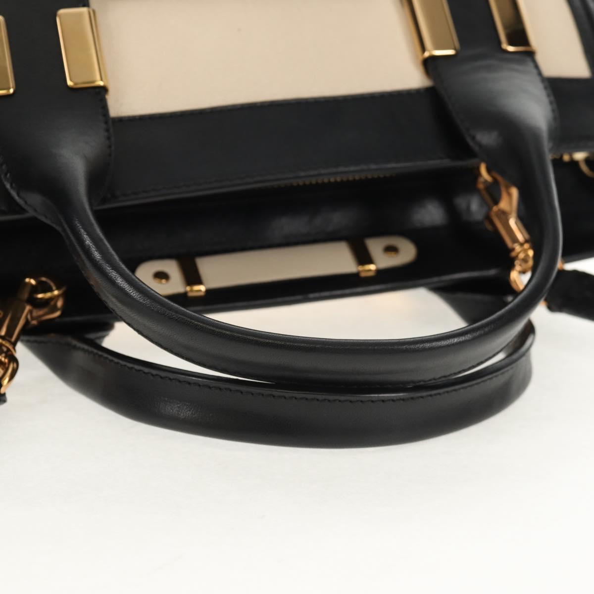 Chloe Alice Hand Bag Leather 2way White Black Auth BA6836
